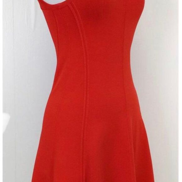 𝅺ALC Blood orange Sleeveless stretchy fit and flare bandage mini dress Sz L - Picture 5 of 11